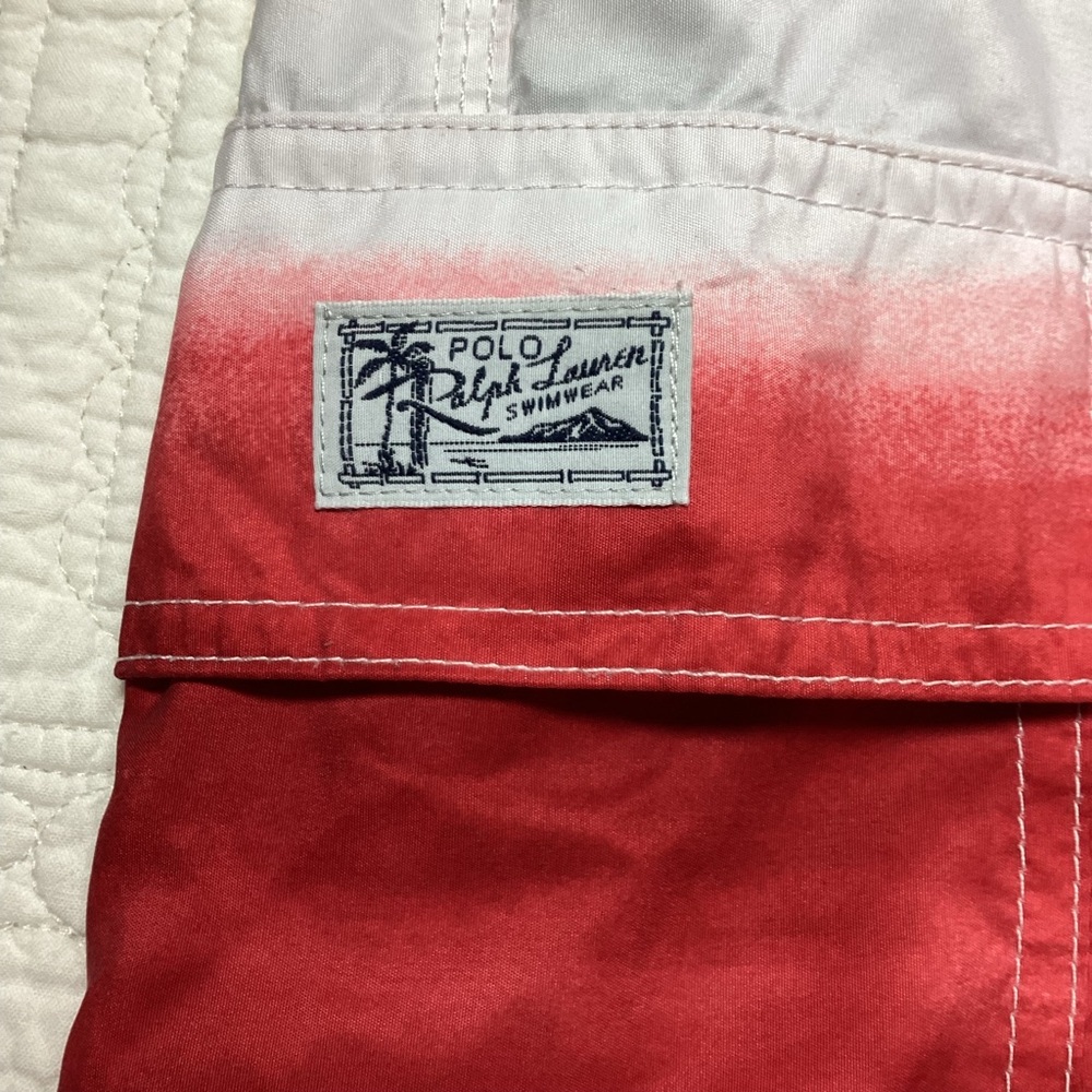 Polo Ralph Lauren Mens Ombre Swim Trunks Size M Red White Blue Tie Pockets Lined - Picture 12 of 15